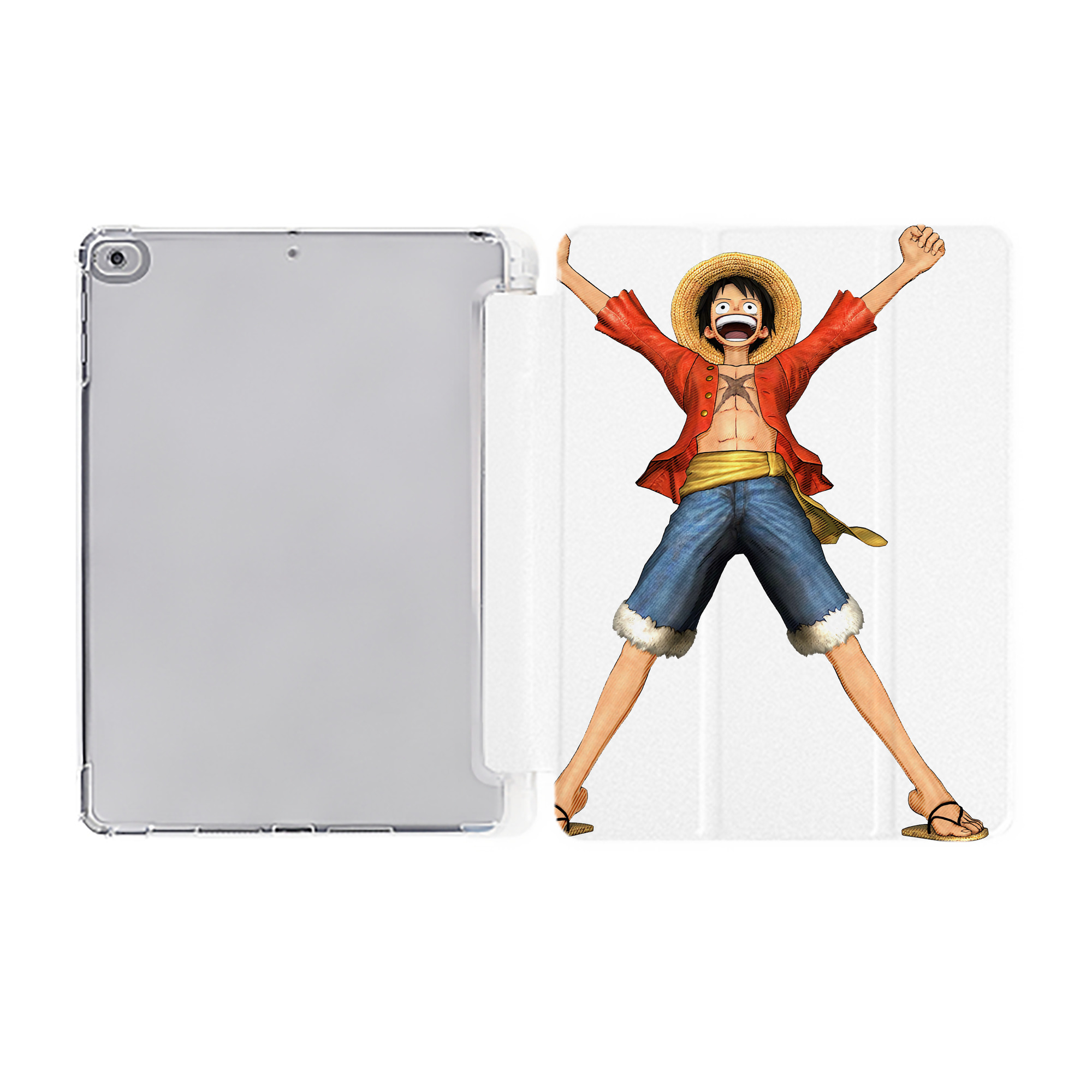 （画像用） ワンピース モンキー・D・ルフィ ONE PIECE Monkey D. Luffy IPad ケース ペン収納付き 三つ折りスタンド PUレザー×シリコン 対応機種9.5/10.5/10.9インチ